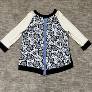 Zenergy Chicos Sweater Womens 3 (16/18) Floral Blue Black White Zip Back Top